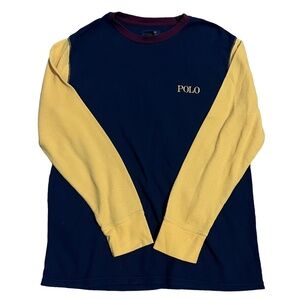 Polo Ralph Lauren Thermal Knit Colorblock Navy Blue Yellow Long Sleeve Men's XL
